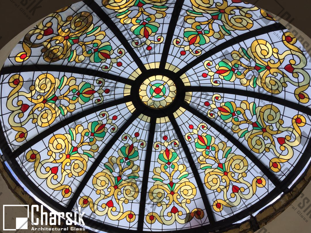گنبد شیشه ای نورگیر سقفی لوکس رنگی